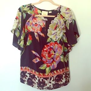 ANTHROPOLOGIE Maeve Silk Floral Blouse 6